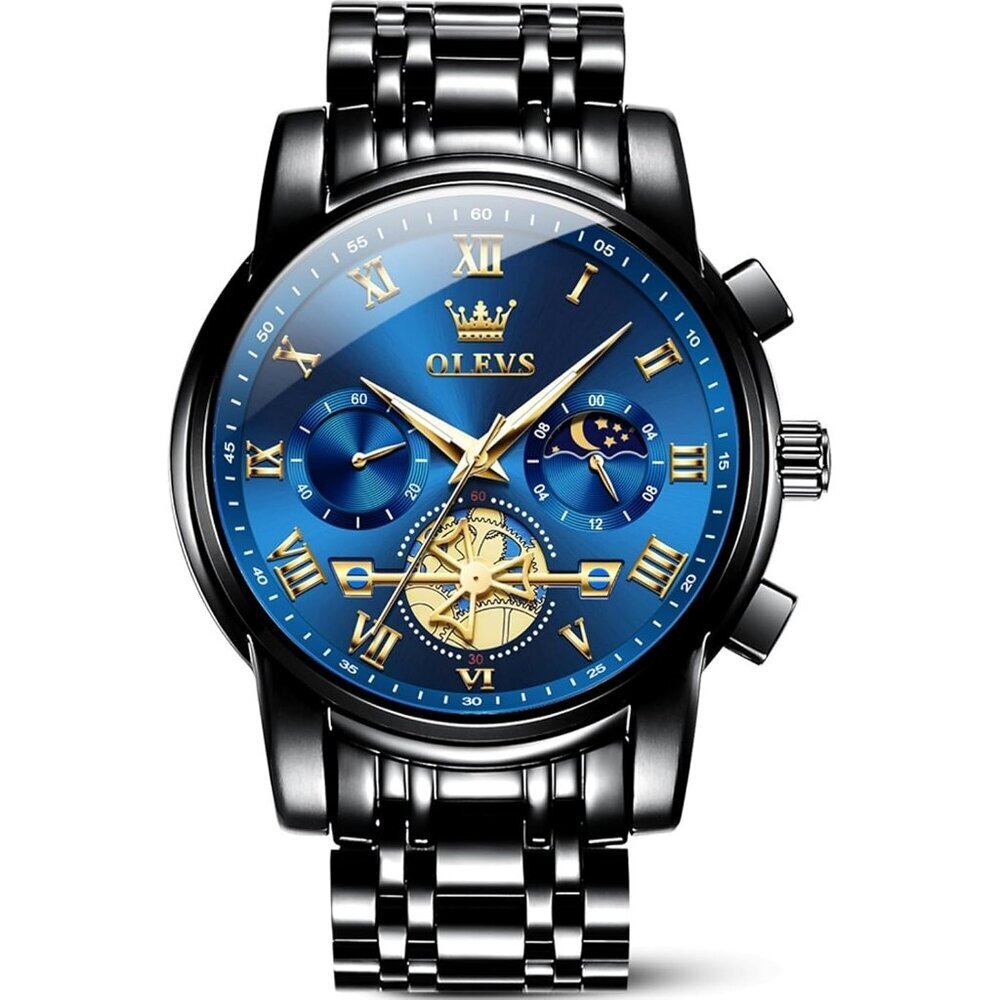 Men's Black Band Blue Face Minimal Waterproof Stainless Steel Mesh Band Watch